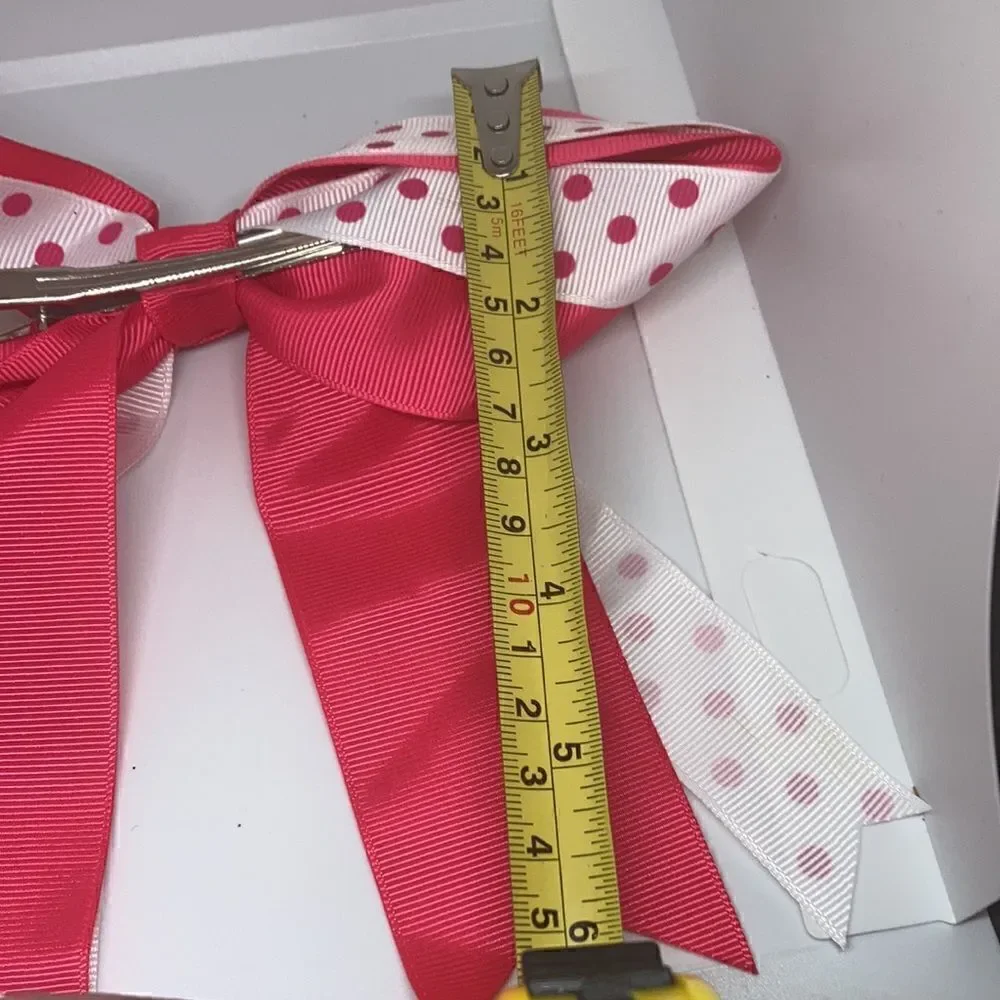 Pink polkadot white girls Large hair bow